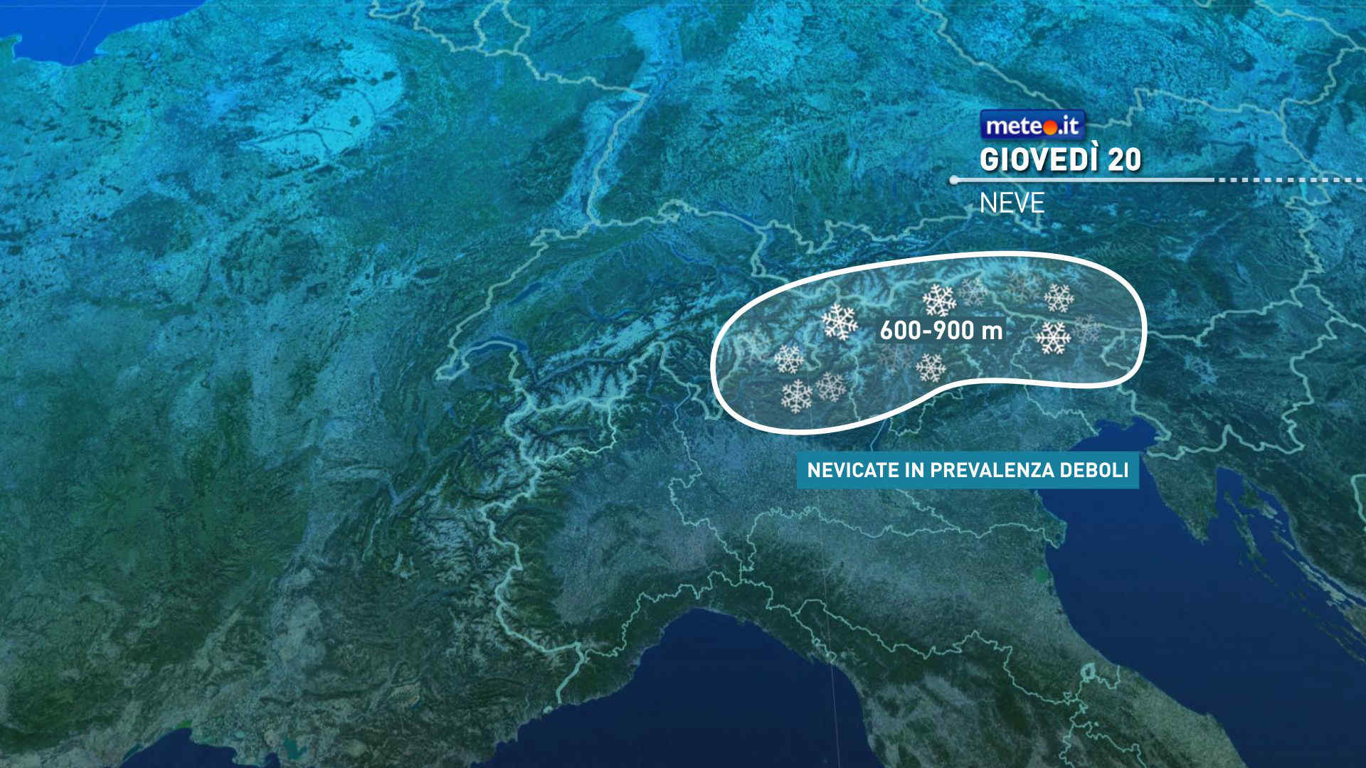 Meteo, 20 novembre con freddo in aumento e maltempo, neve sotto i 1000 metri