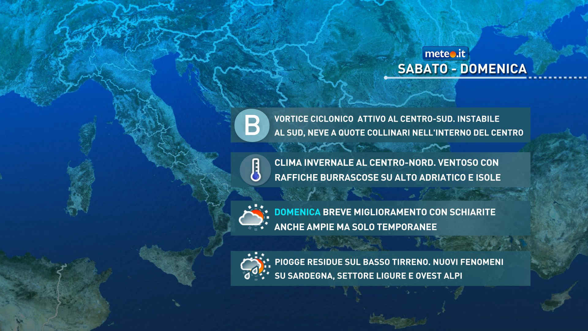 Meteo, vortice invernale sull'Italia: freddo, vento e neve