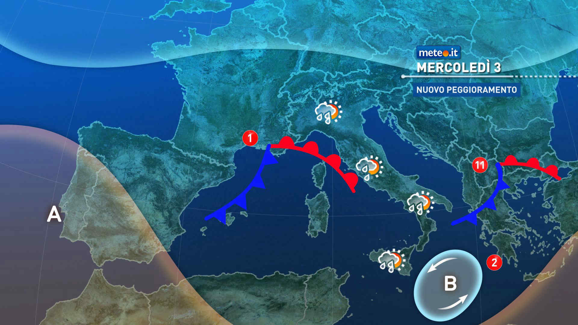 2 perturbazioni in arrivo domani, rischio di forte maltempo: le previsioni da mercoledì 3 dicembre