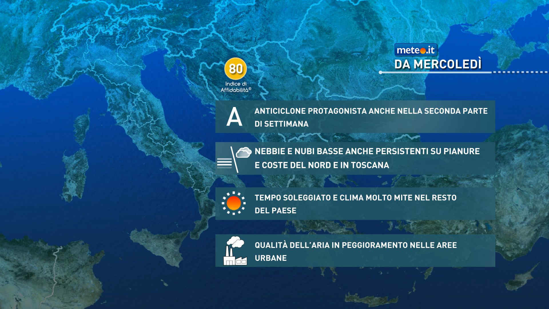 Meteo, anticiclone protagonista. Tempo stabile ma nebbie e smog