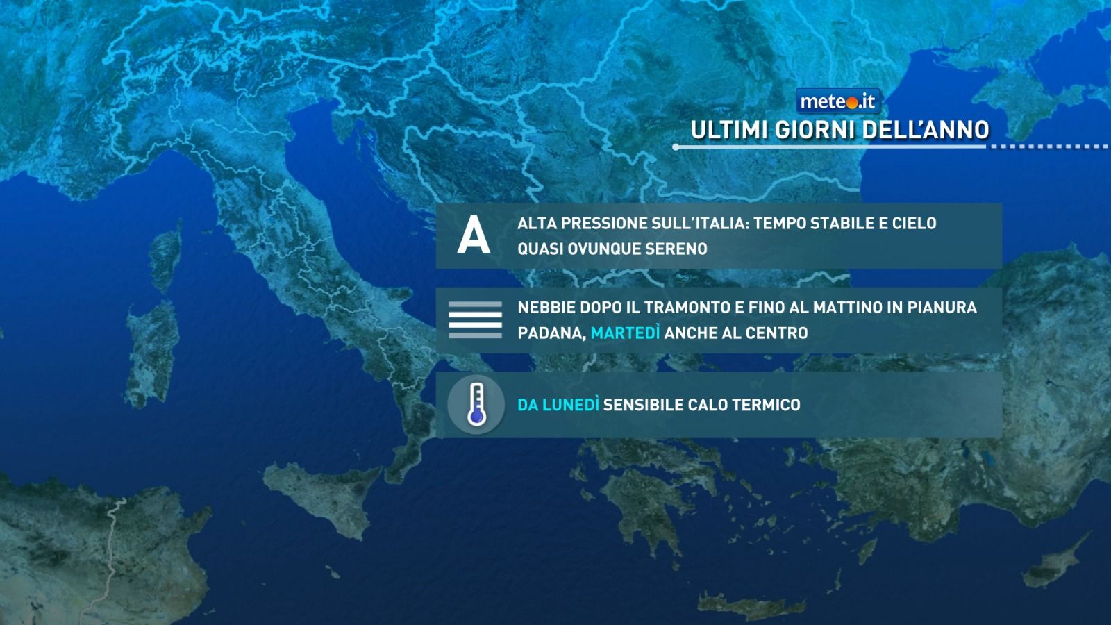 Meteo, ultimi giorni dell'anno con tempo stabile poi aria più fredda