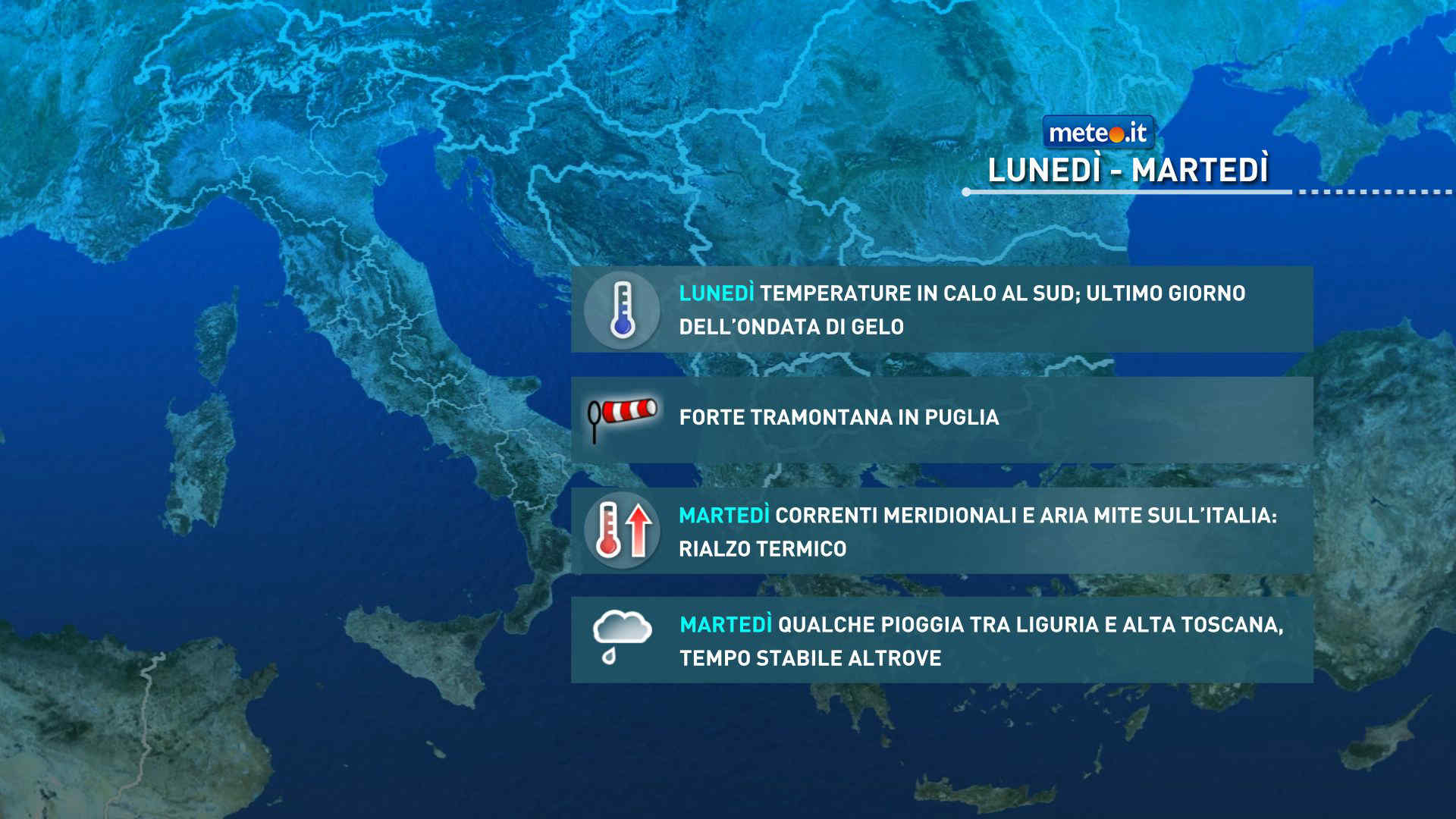 Meteo, oggi lunedì 12 gennaio, ultimo giorno di gelo