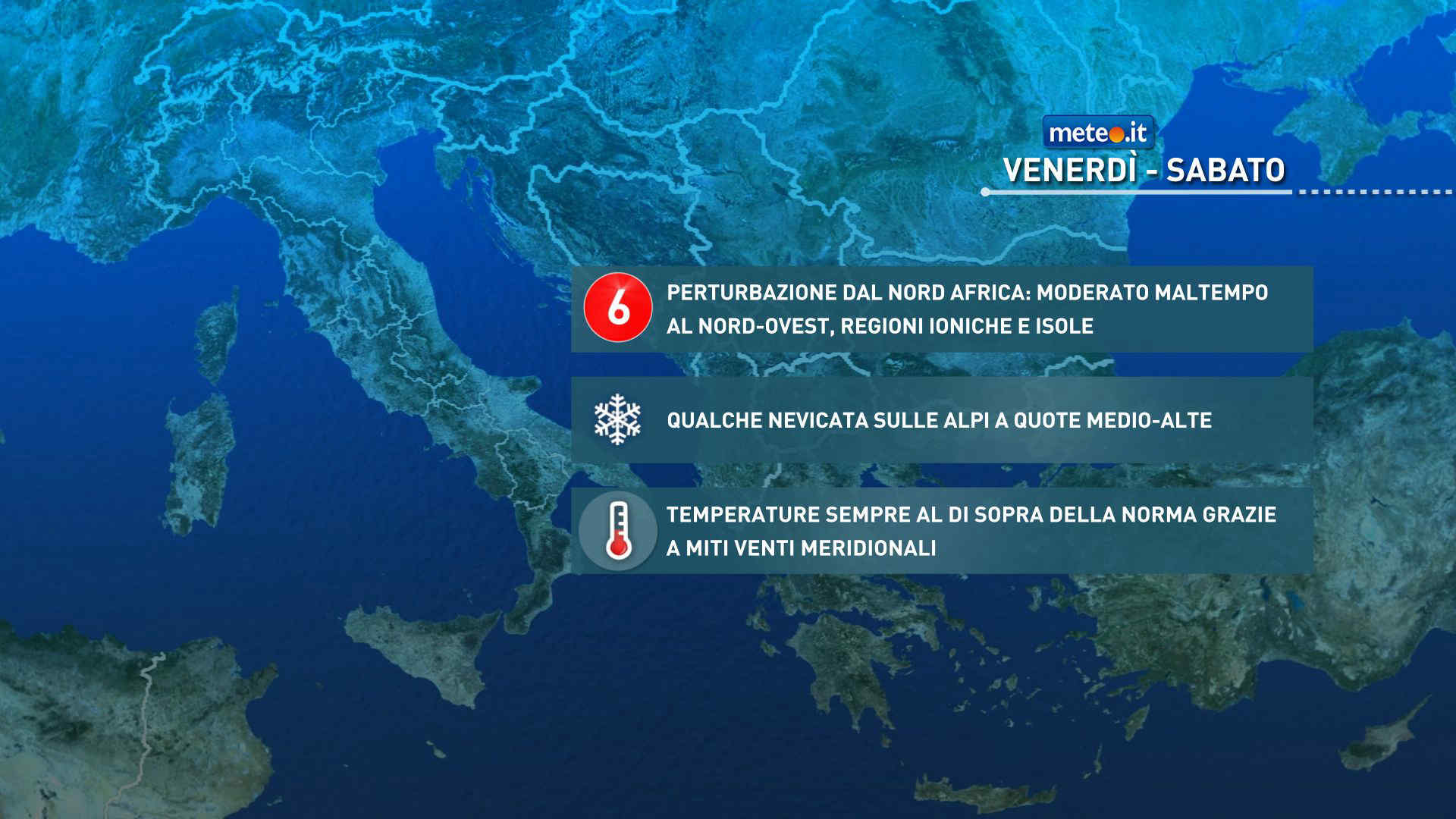 Meteo: 16-17 gennaio con fase di maltempo e temperature oltre la norma
