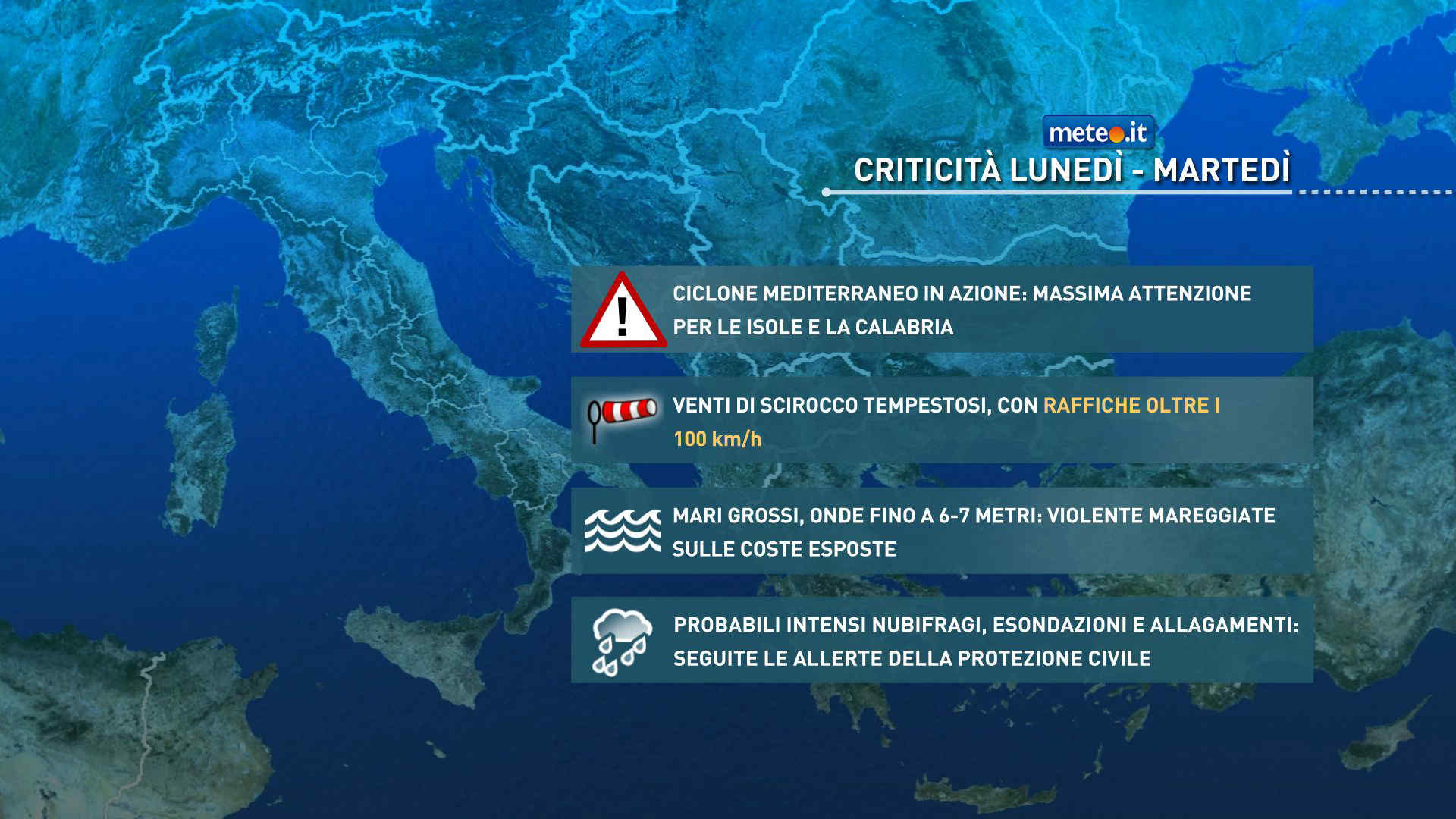 Meteo, ciclone Harry: nubifragi e venti a oltre 120 km/h