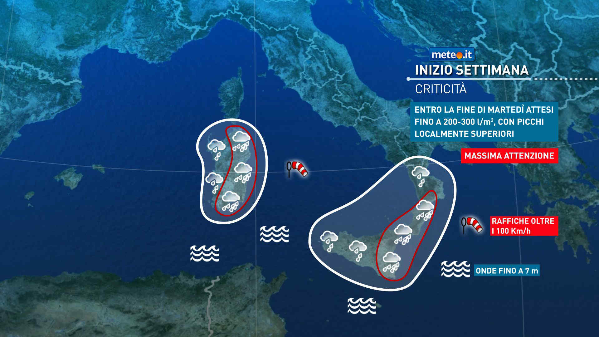 Meteo: maltempo estremo su Isole e Calabria! Rischio di gravi criticità