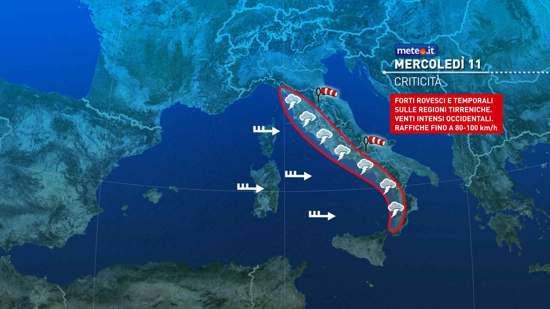Meteo, mercoledì 11 e giovedì 12 febbraio forte maltempo al Centro-Sud
