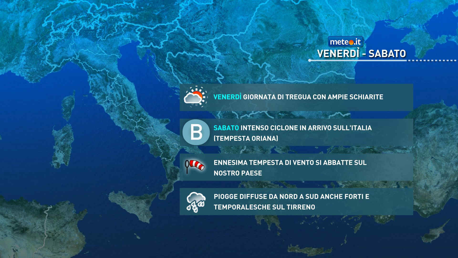 Meteo 13 febbraio: tempesta Oriana dalla sera! San Valentino con temporali e forti venti