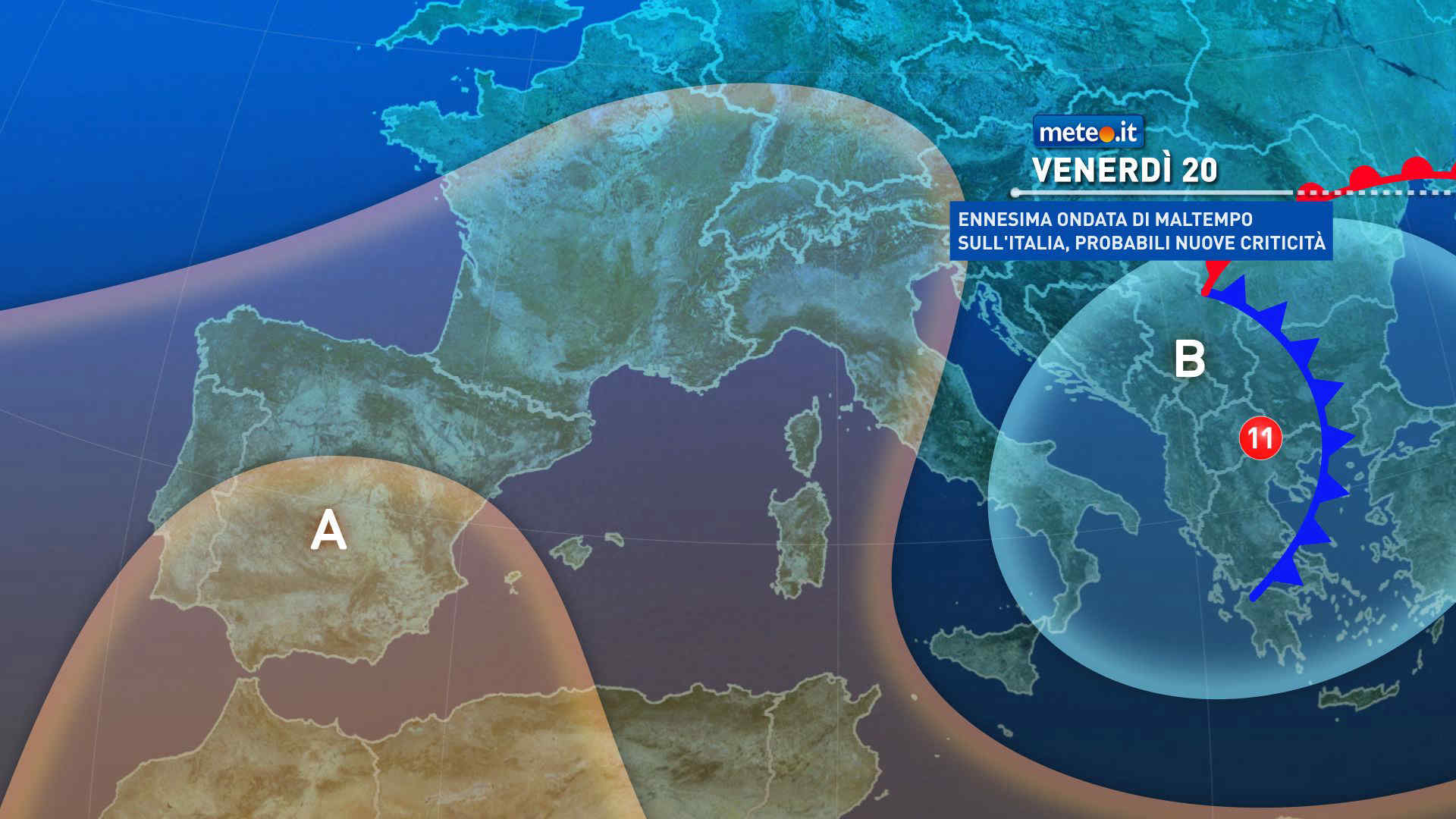 Meteo, oggi venerdì 20 febbraio, forti piogge al Sud con vento di Maestrale