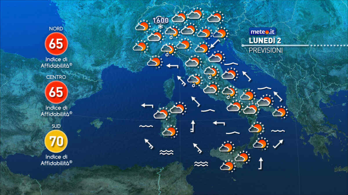 Meteo: inizio di settimana instabile in alcune zone. Temperature miti