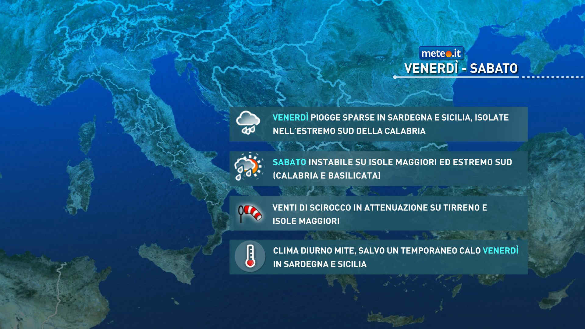 Meteo, venerdì 6 marzo piogge nelle Isole, anche forti in Sardegna