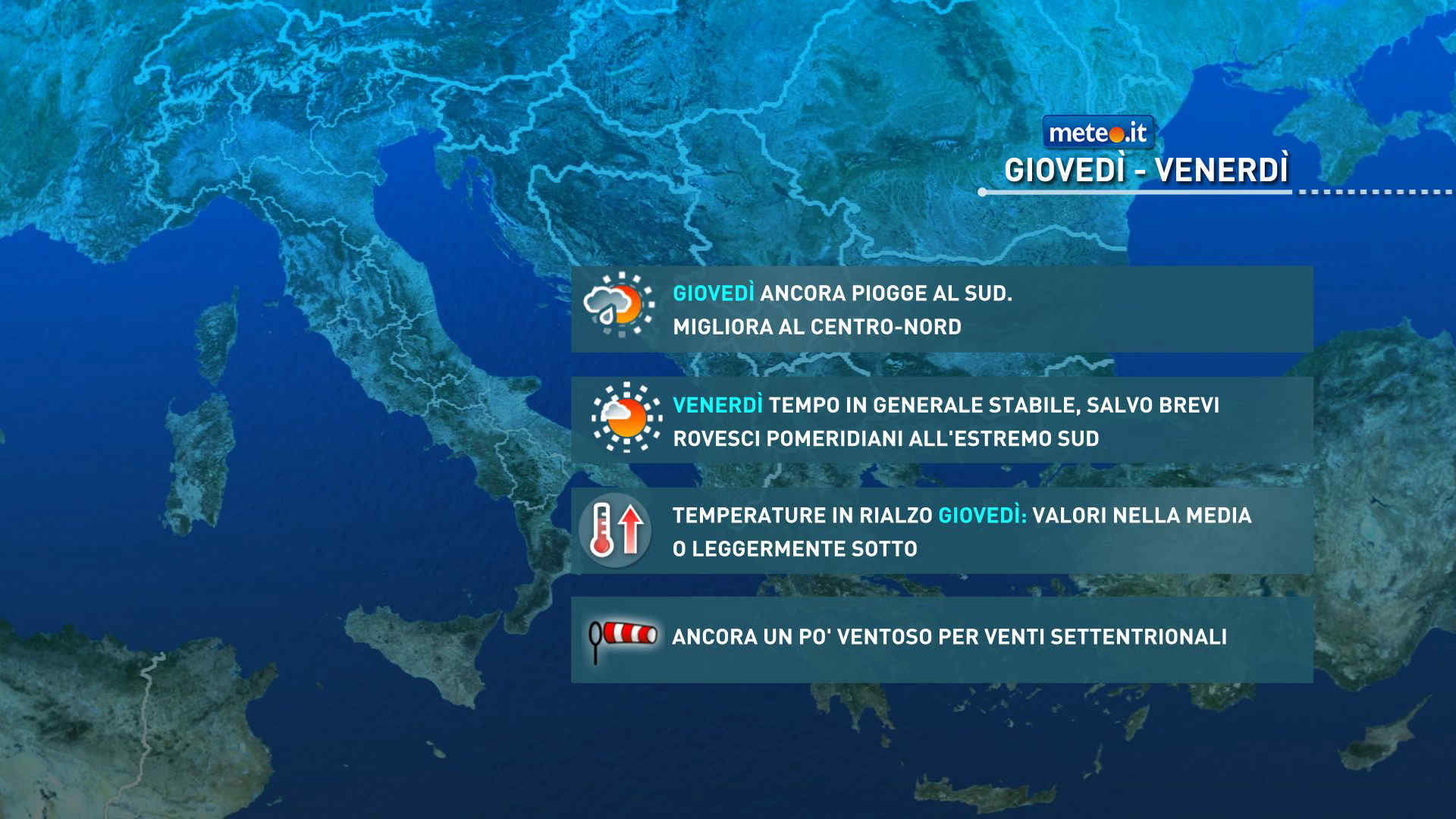 Meteo: giovedì 19 (Festa del Papà) ancora piogge al Sud
