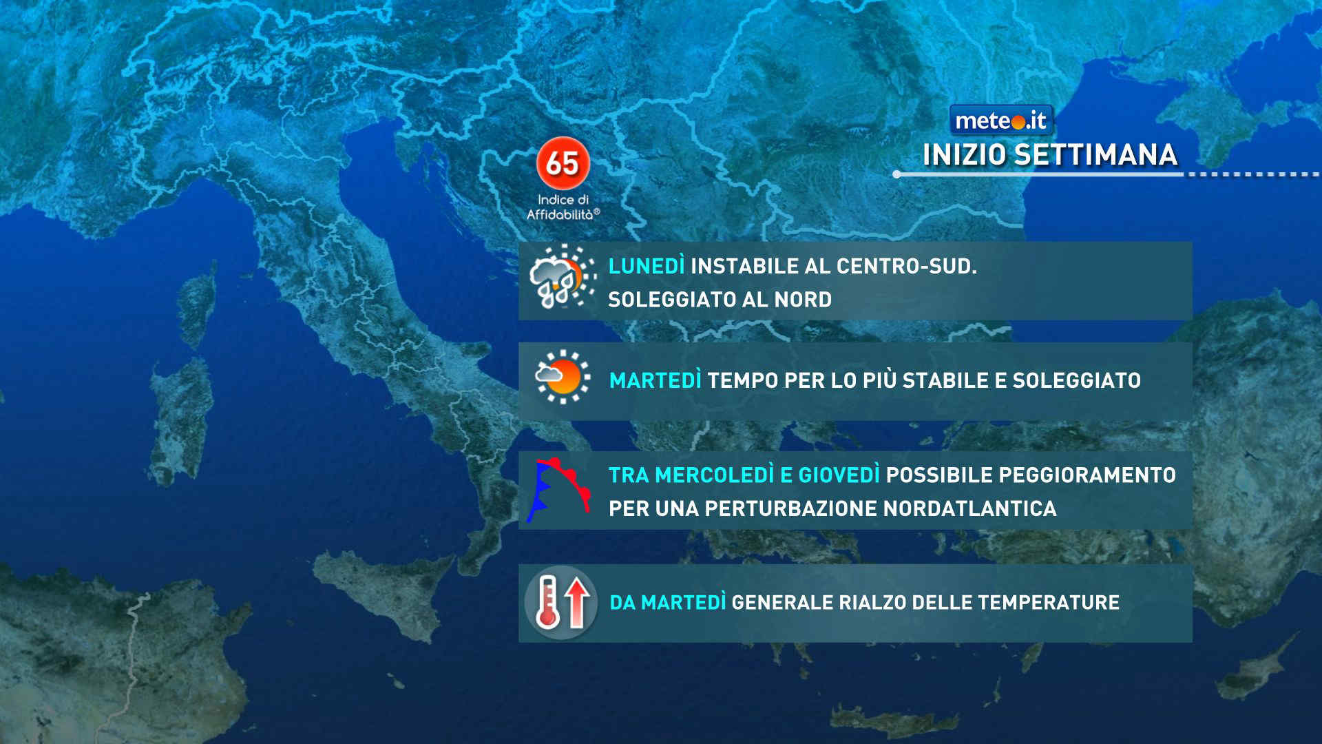 Meteo: a inizio settimana tempo instabile al Sud. Da martedì 24 rialzo termico