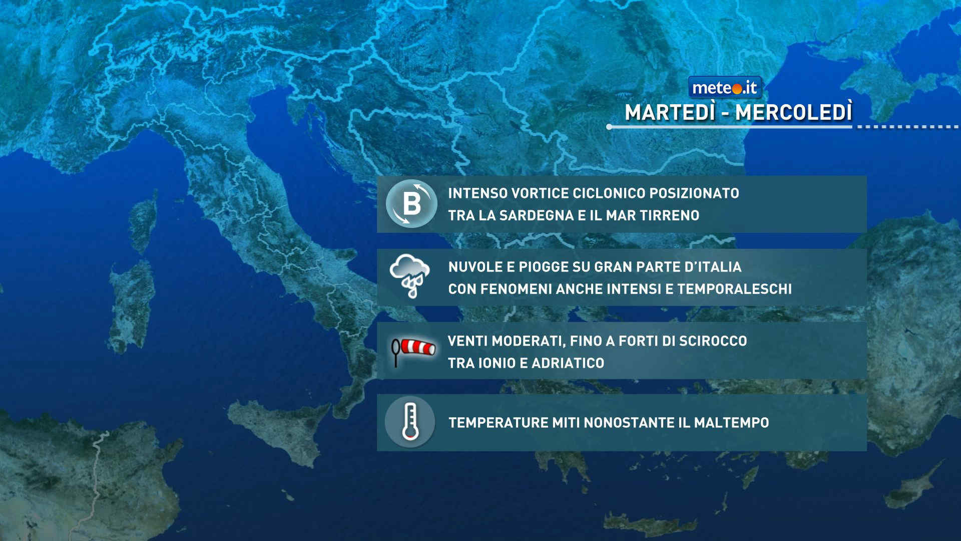 Meteo, fase di maltempo diffuso. Rovesci e forti venti