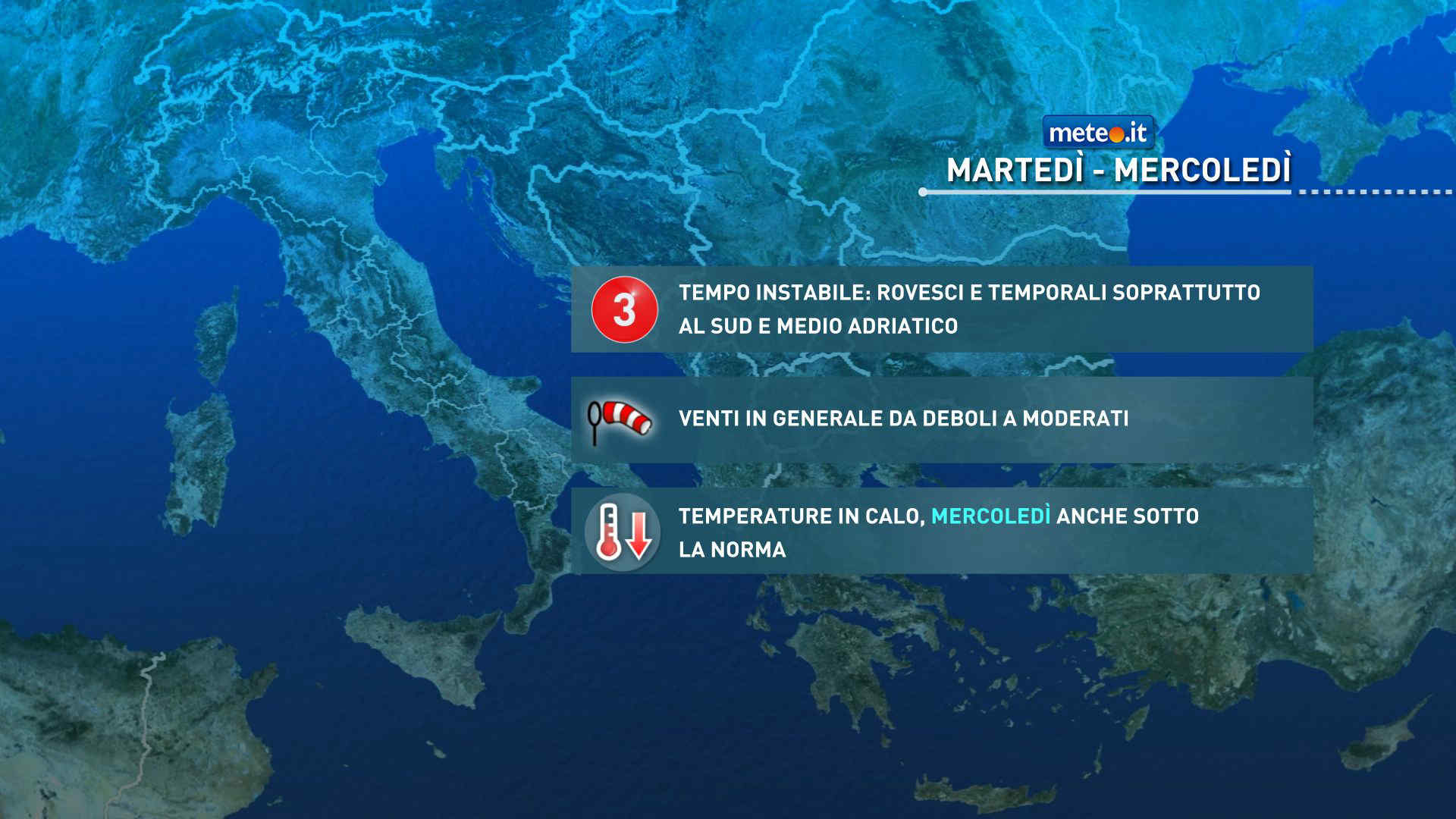 Meteo: tempo instabile fino a mercoledì 22. Temperature in calo