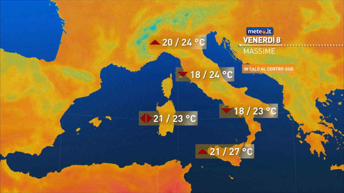 Meteo, oggi venerdì 8 maggio, piogge al Centro-Sud