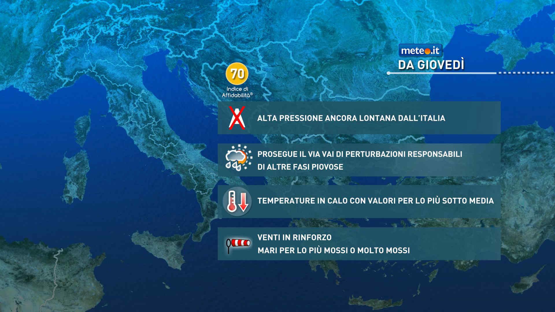 Meteo, via vai di perturbazioni con notevole rinforzo del vento