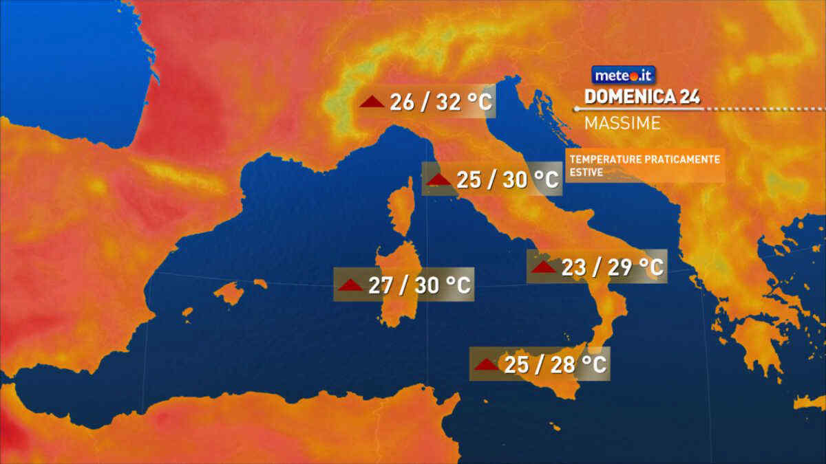 Meteo: domenica 24 anticiclone e caldo estivo! Pochi temporali sui rilievi