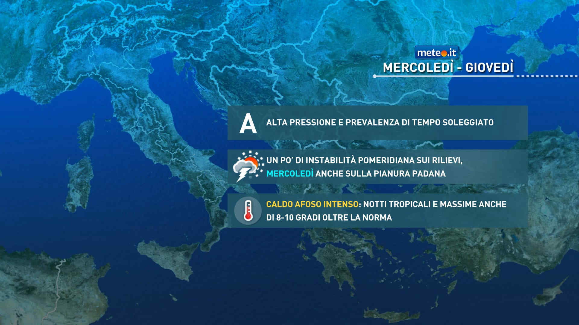 Meteo: 24 giugno con clima caldissimo e improvvisi temporali