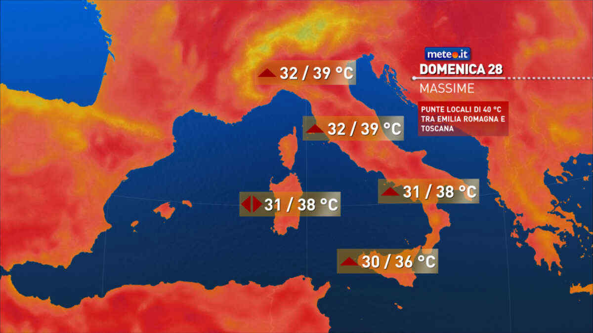 Meteo 28 giugno: 40 gradi, oltre 25 di notte e afa no stop!