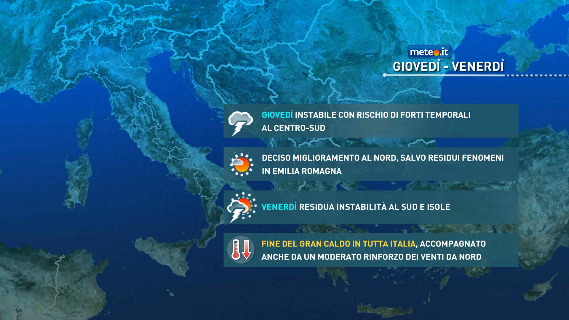 Meteo, intenso fronte temporalesco in transito. Fine della calura