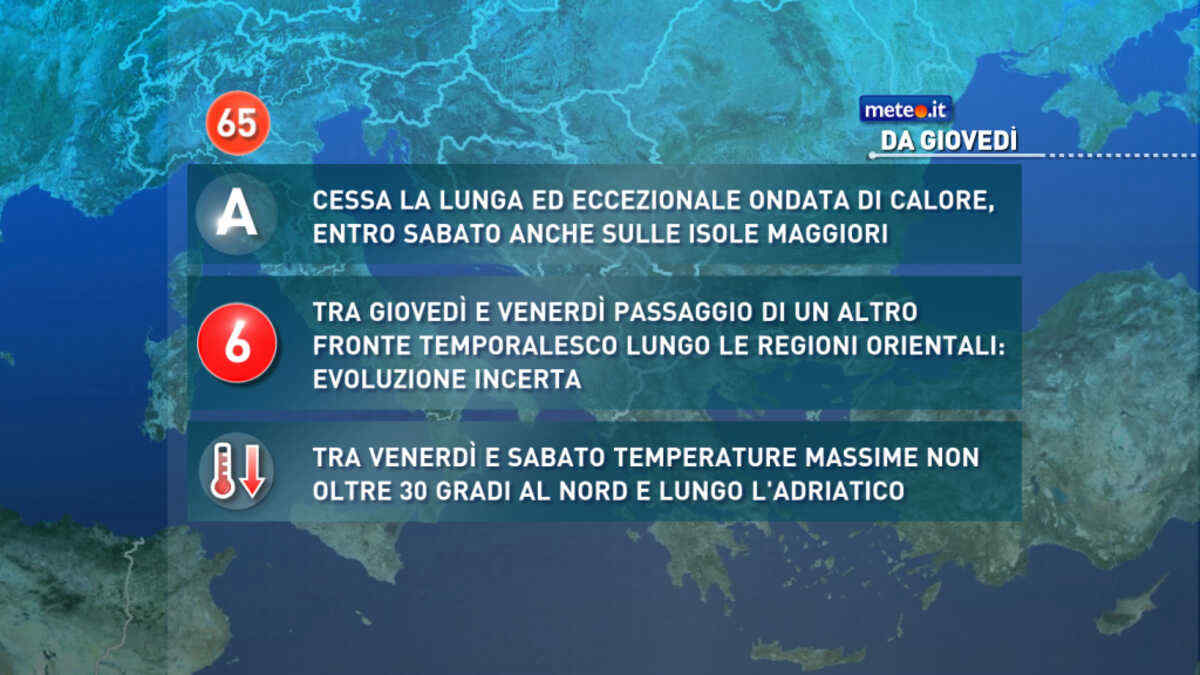 Meteo, stop al grande caldo: la tendenza dal 23-24 luglio
