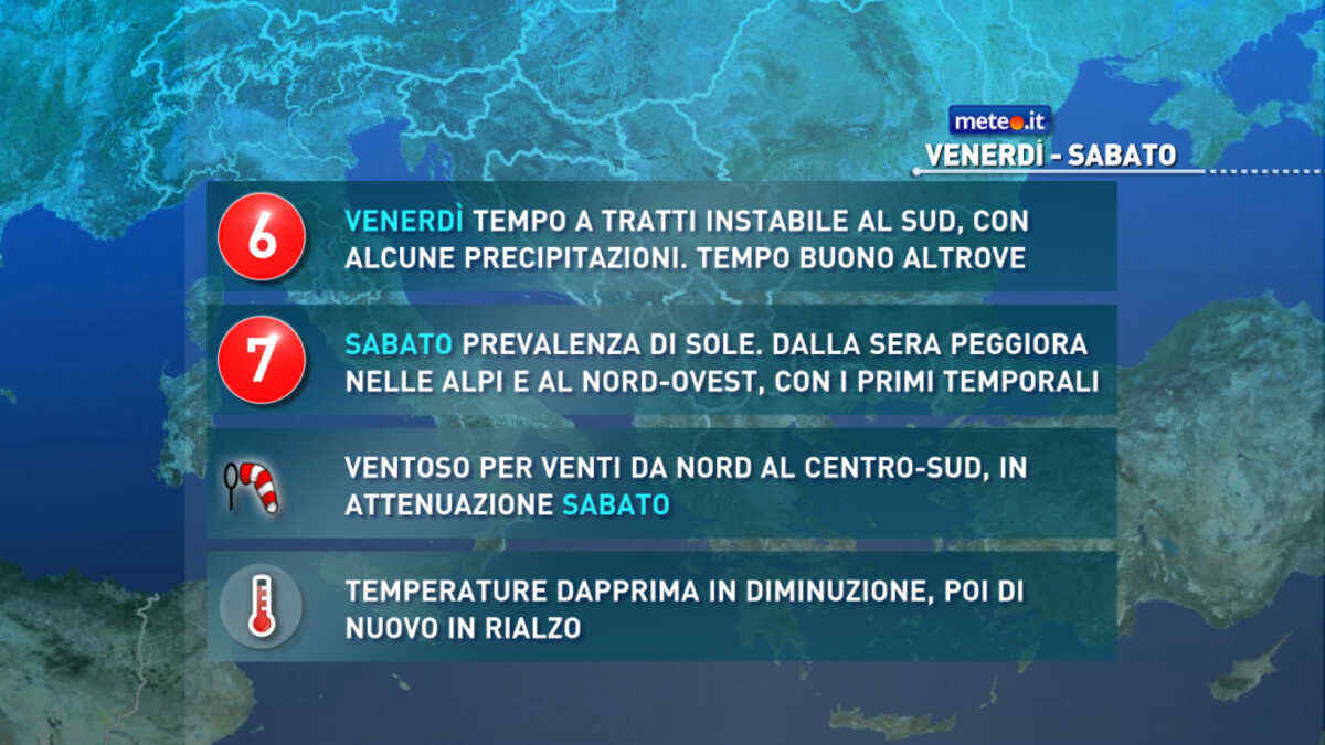 Meteo, venerdì 24 luglio tempo a tratti instabile al Sud