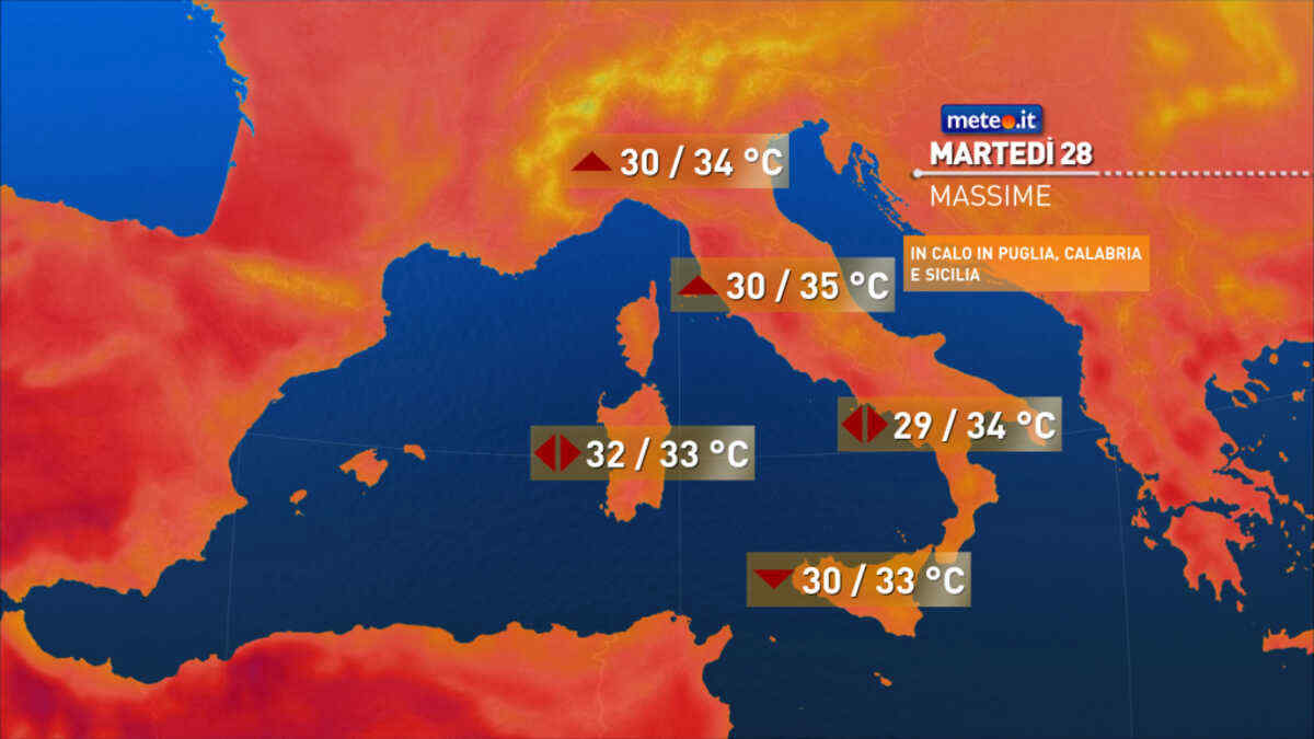 Meteo, le previsioni per oggi, martedì 28 luglio