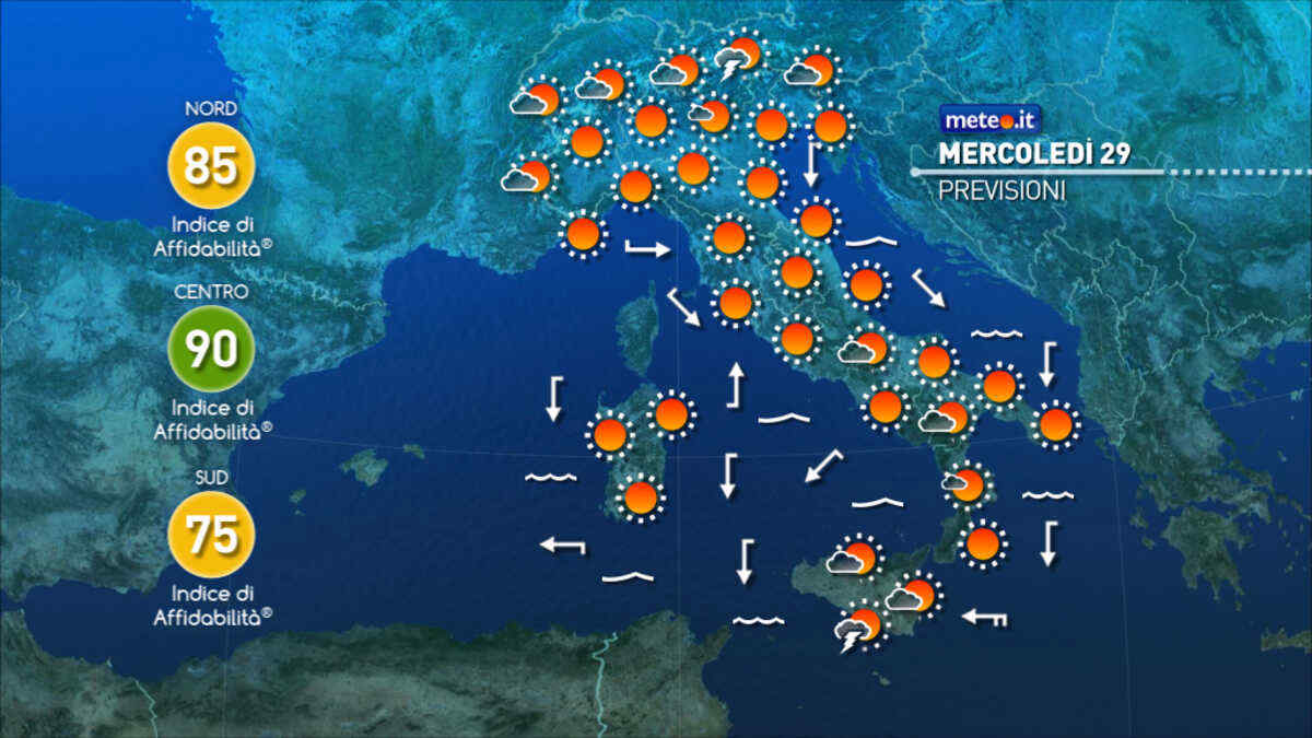Meteo: 29 luglio con caldo in aumento! Qualche temporale