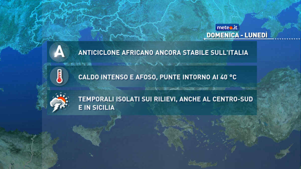 Meteo, domenica 2 agosto di caldo rovente