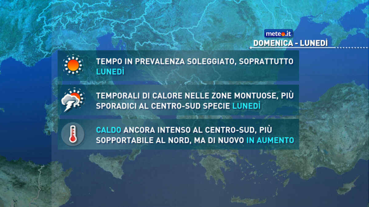 Meteo, in questa domenica 9 agosto, caldo, afa e temporali di calore