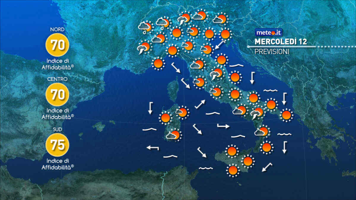 Meteo 12 agosto: caldo intenso sull'Italia! Temporali nel pomeriggio