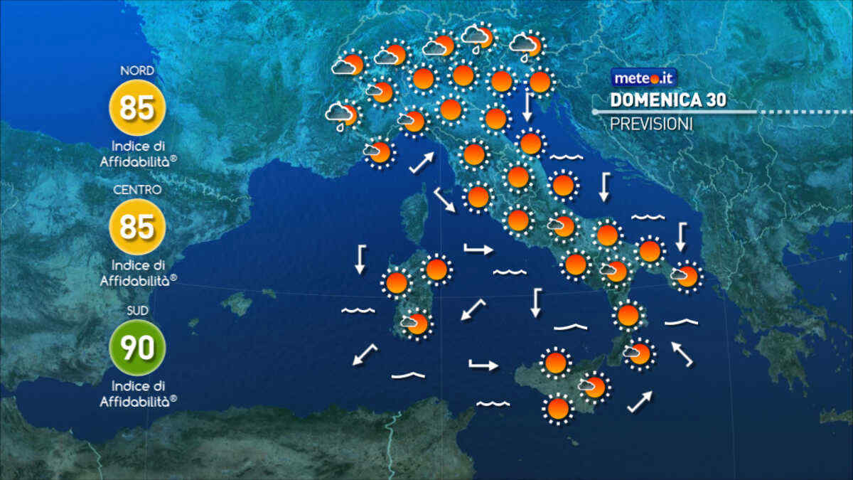Meteo: 30 agosto con caldo in leggera attenuazione al Sud. Tanto sole
