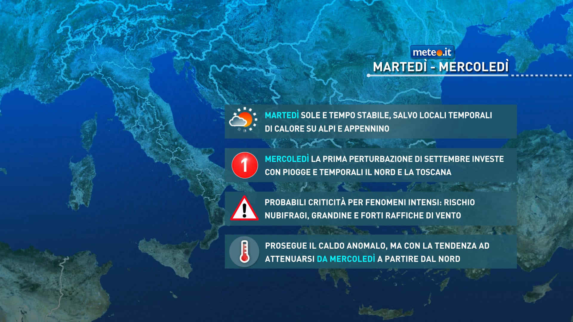Meteo, oggi, martedì 8 settembre, tempo stabile ma domani peggiora