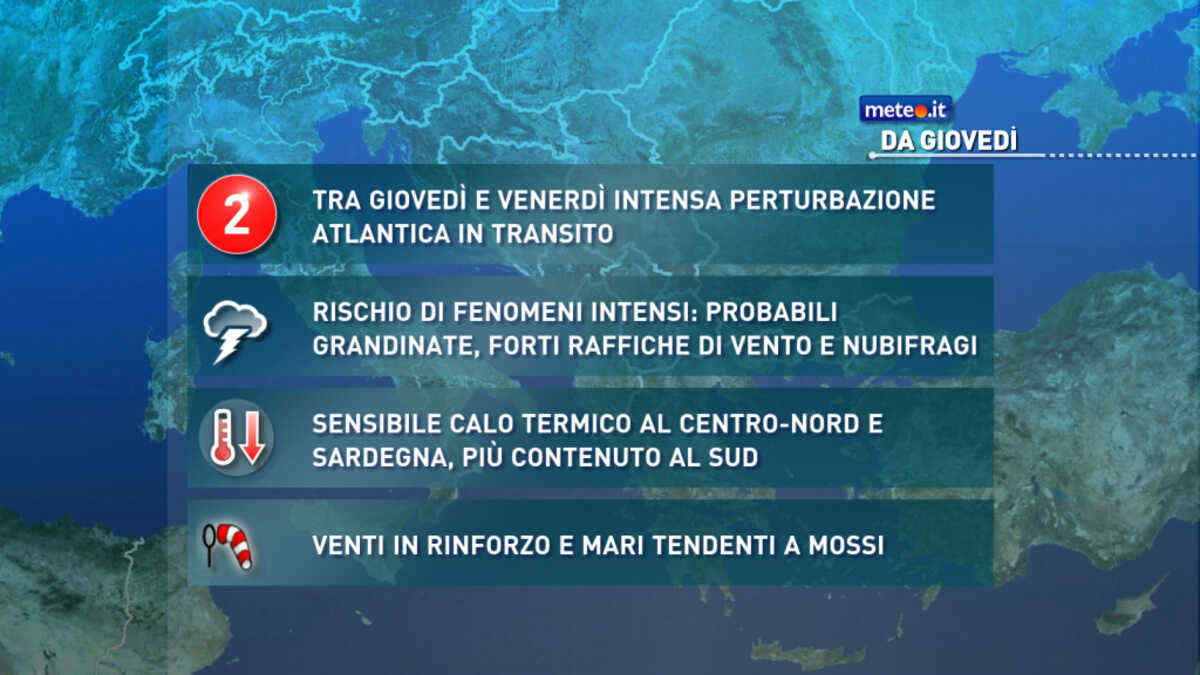 Meteo, da metà settimana intensa perturbazione in transito. Calo termico