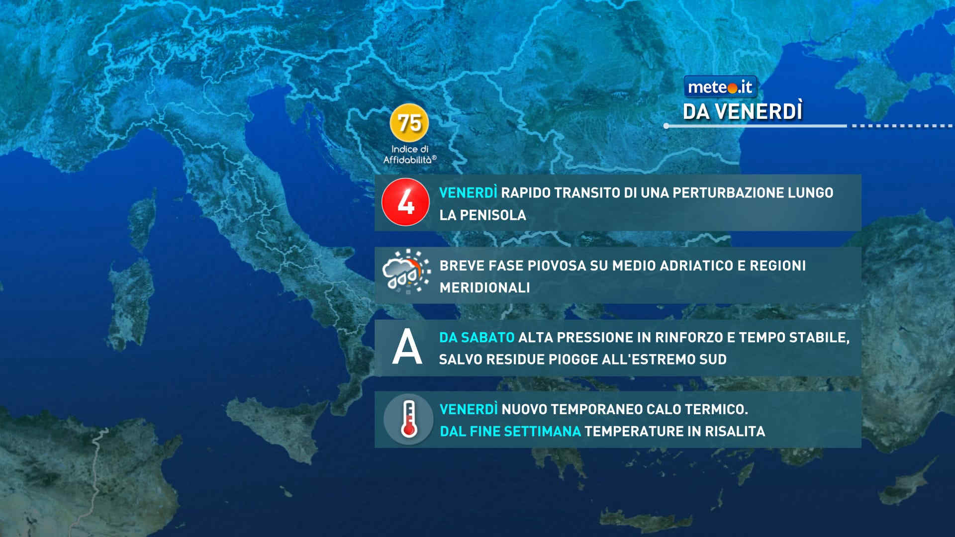 Meteo, veloce perturbazione da giovedì sera. Nel weekend torna l'alta pressione con temperature in rialzo