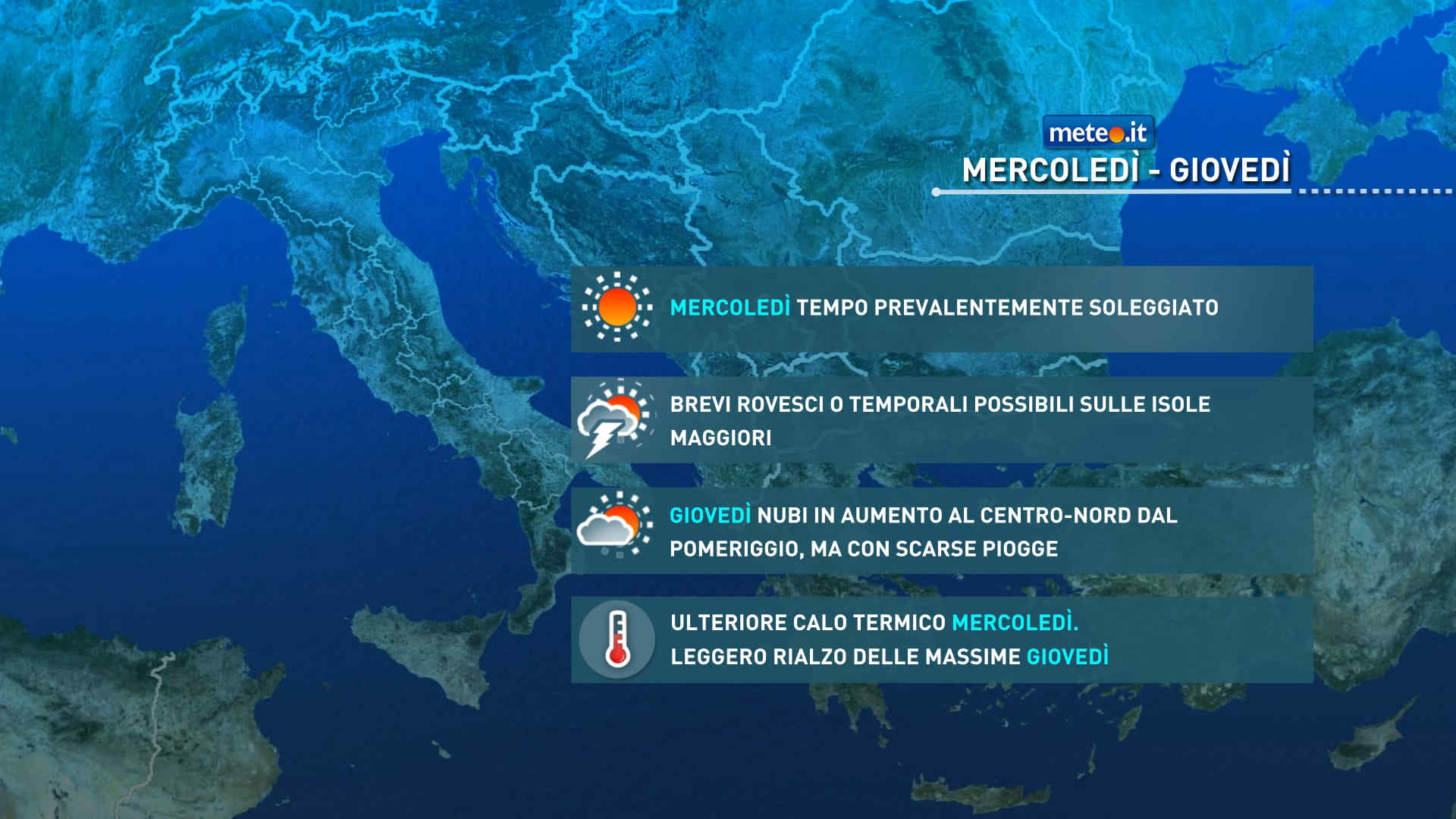 Meteo, aria fresca dai Balcani e rovesci sulle Isole. Da giovedì sera nuova perturbazione