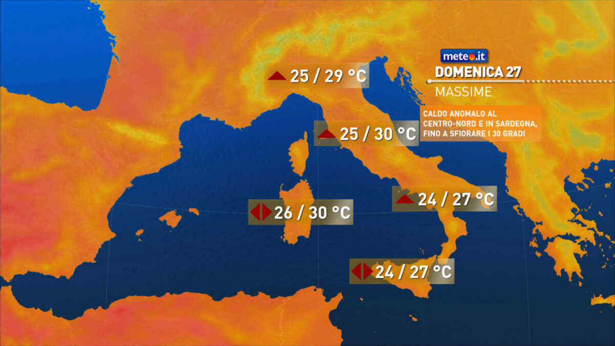 Meteo, tempo stabile e temperature al di sopra della norma