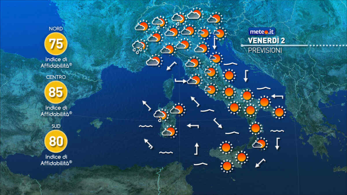 Meteo: venerdì 2 qualche pioggia al Nord e in Sardegna
