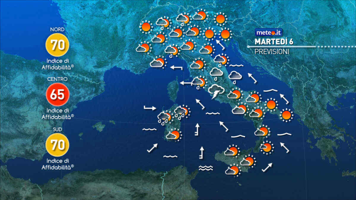 Meteo: 6 ottobre con piogge e lievi cali termici. Le previsioni