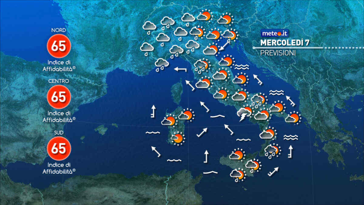 Meteo: 7-8 ottobre con rischio di forti temporali. Venti in rinforzo