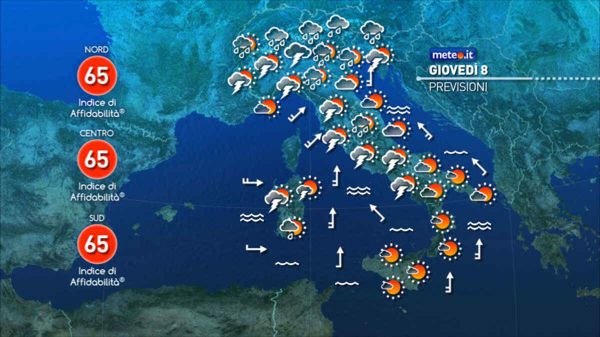 Meteo: giovedì 8 ottobre con maltempo intenso e forti venti