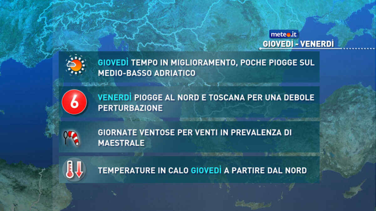 Meteo, oggi giovedì 22 ottobre, ultime piogge ma arriva il Maestrale