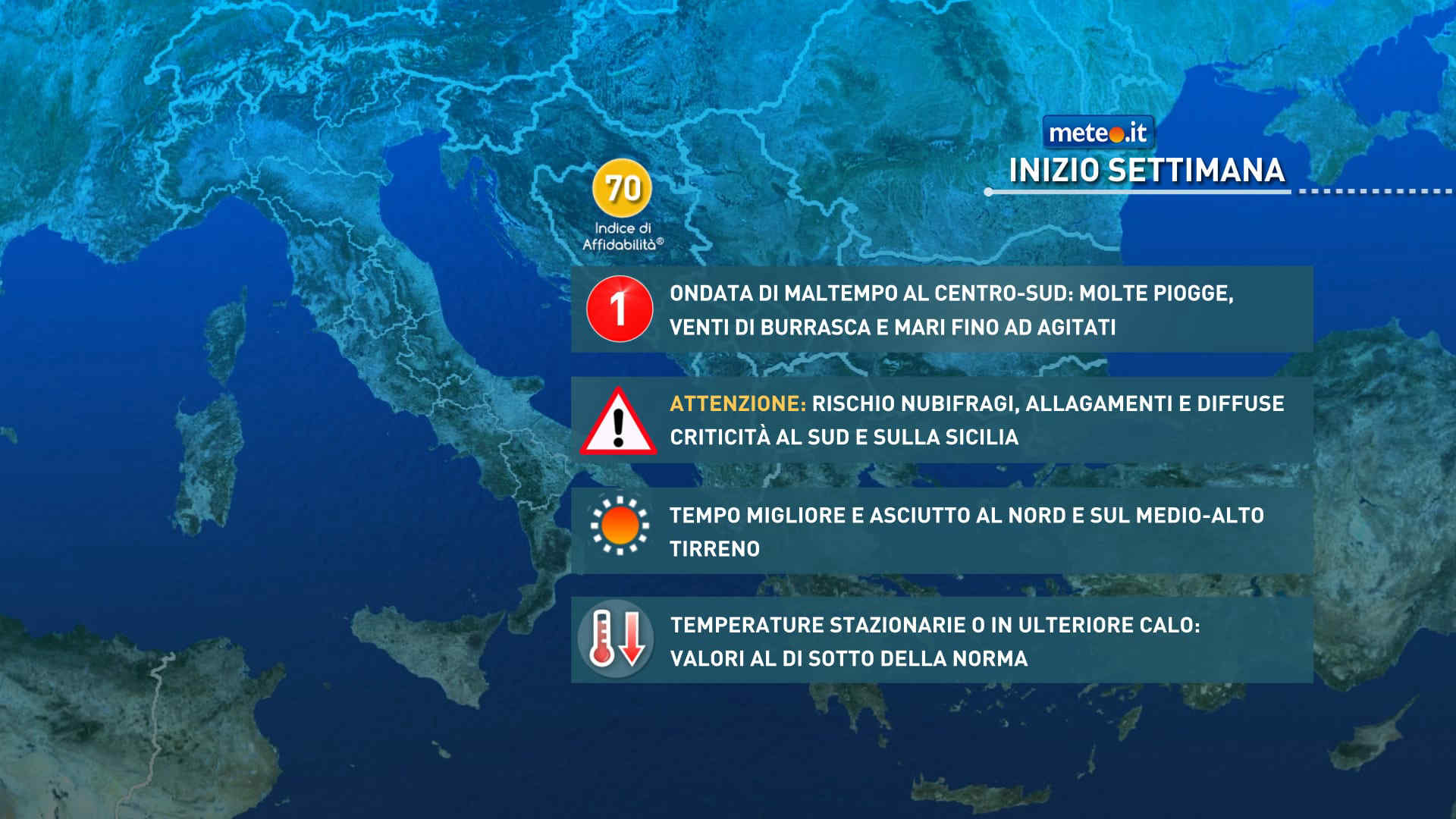 Meteo, lunedì 2 novembre marcato maltempo al Sud